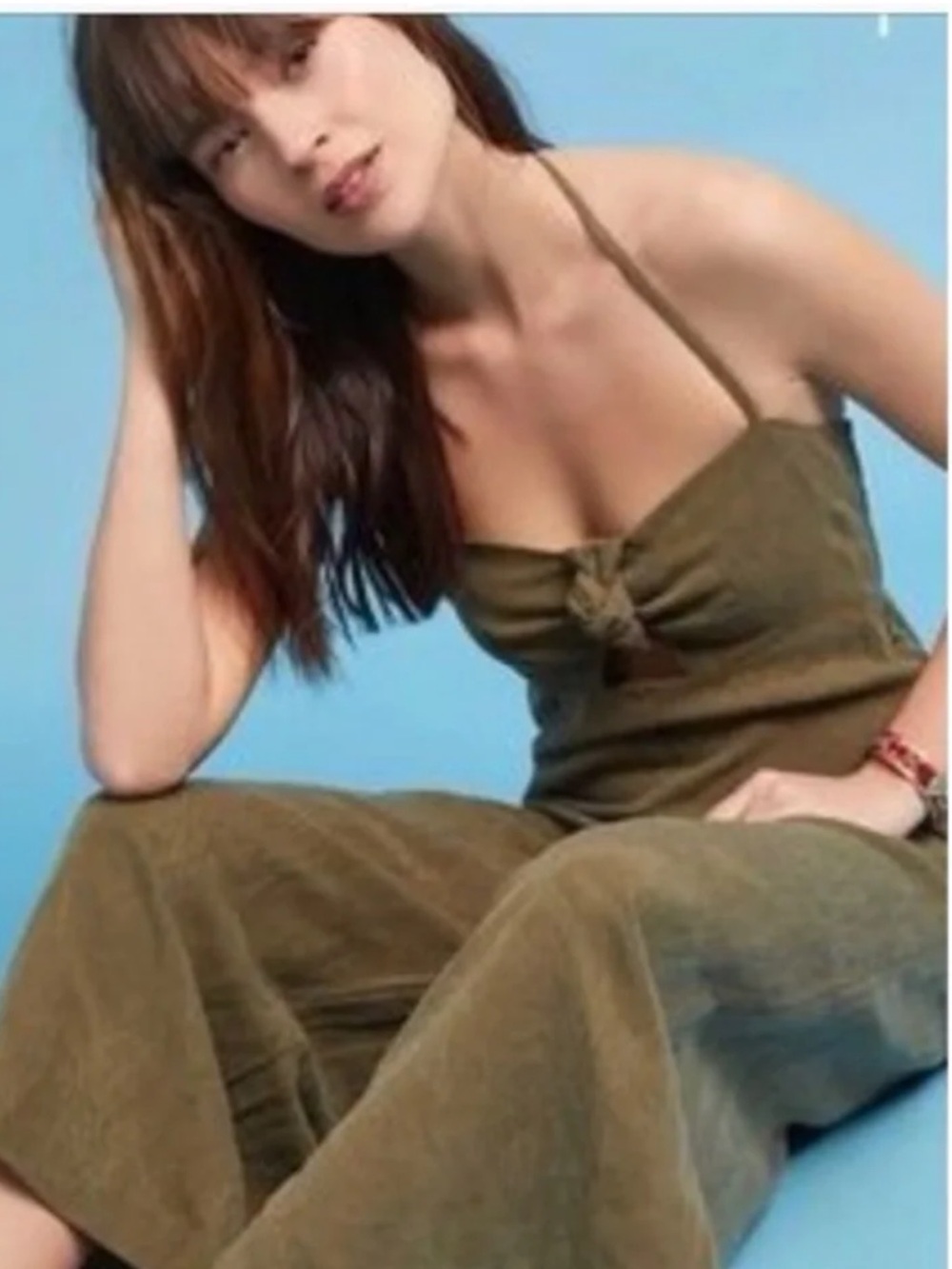 Olive Green Halter Jumpsuit with knotted Front